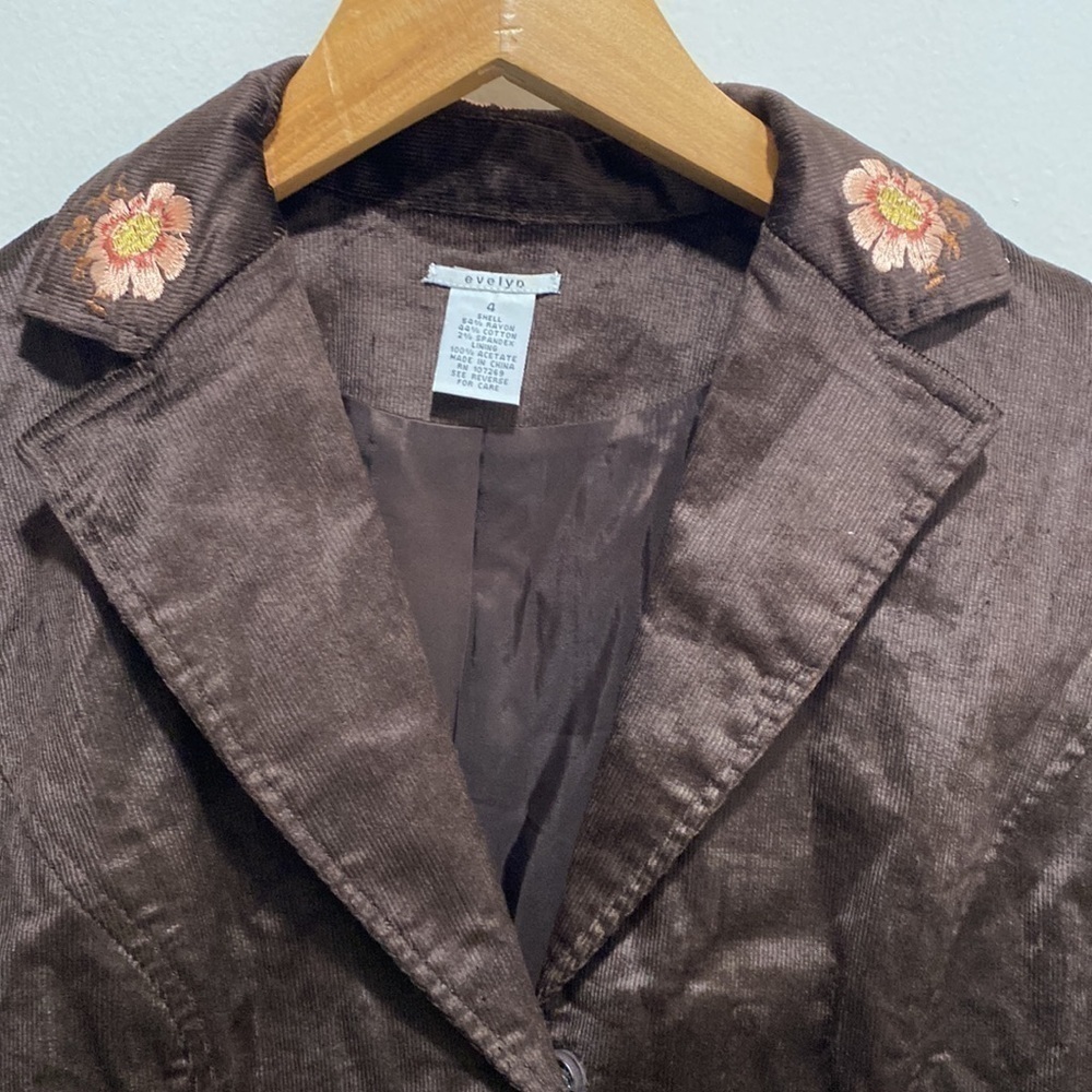 BLAZER Jacket Women's Sz 4 Evelyn Embroidered Brown Fine Wale Corduroy Boho - Picture 3 of 6